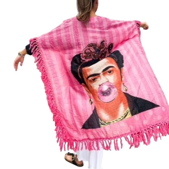 Beatnik Philosophy Frida Kahlo Bubblegum Pink Kimono New with Tag - Picture 1 of 8